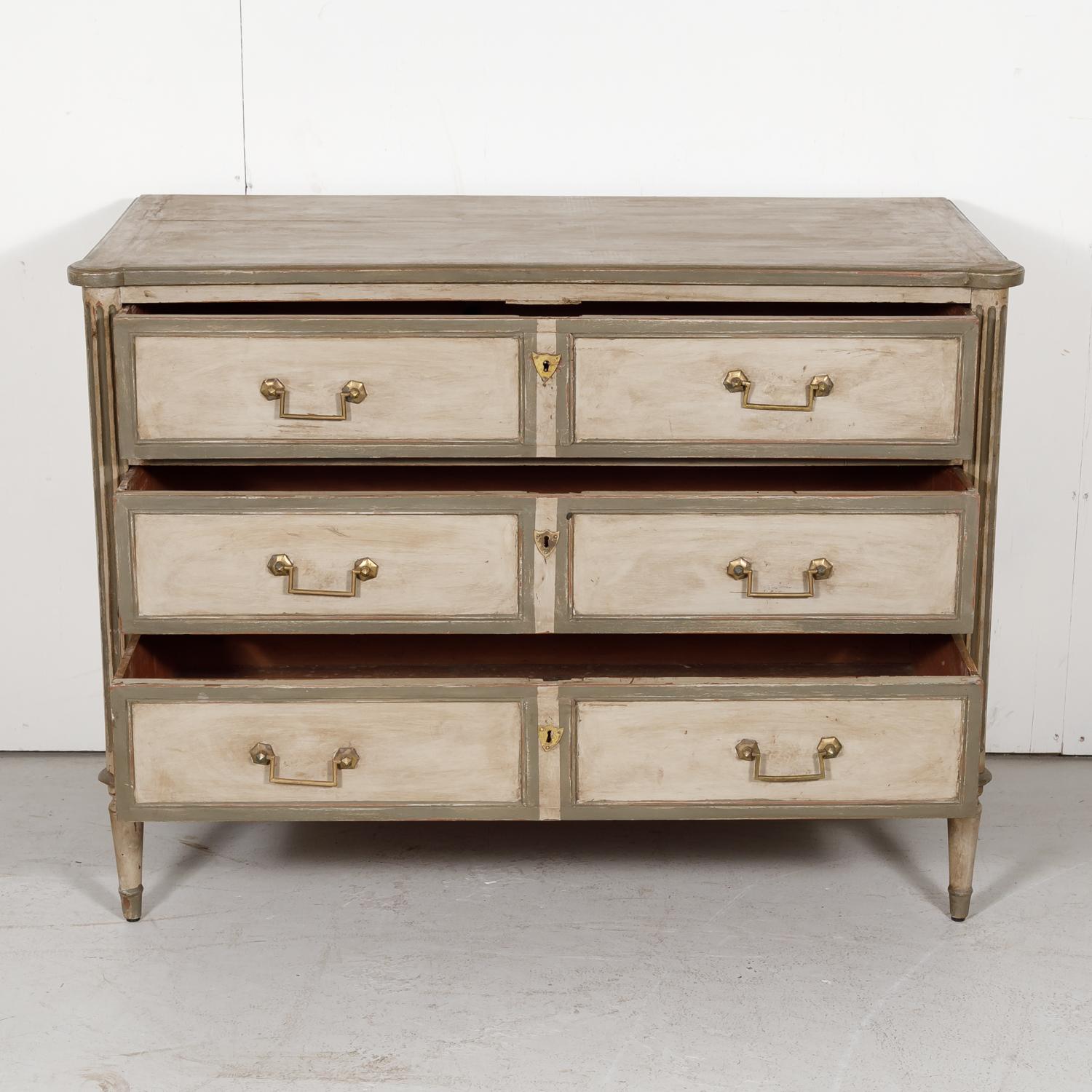 French 19th Century Louis XVI Style Painted Three-Drawer Commode 1