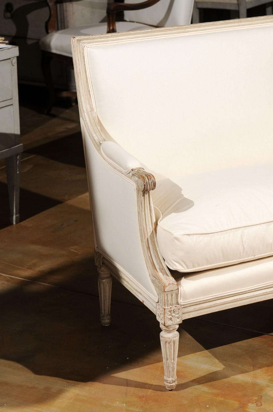 French 19th Century Louis XVI Style Painted Wood Marquise Chair with Upholstery In Good Condition In Atlanta, GA