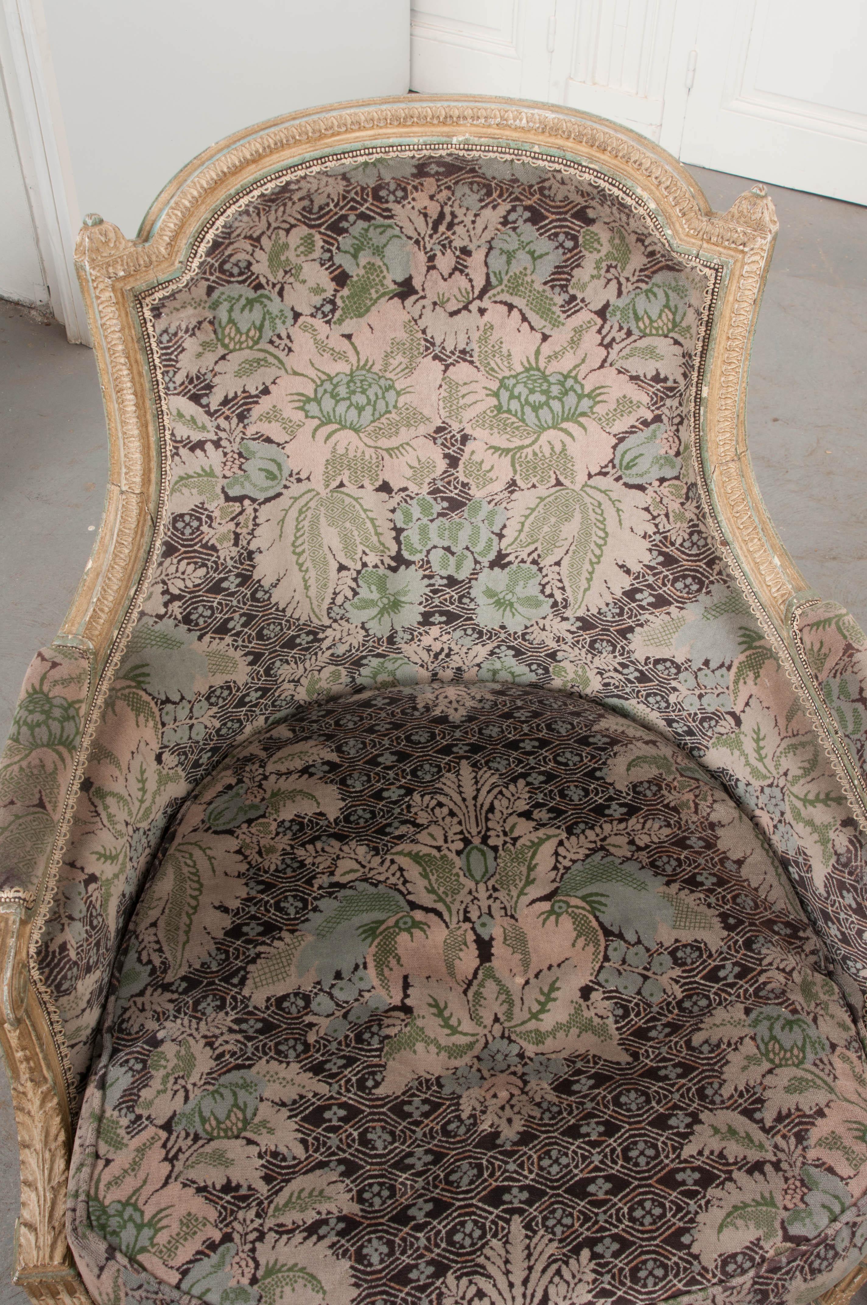 Hand-Painted French 19th Century Louis XVI-Style Pair of Painted Bergères