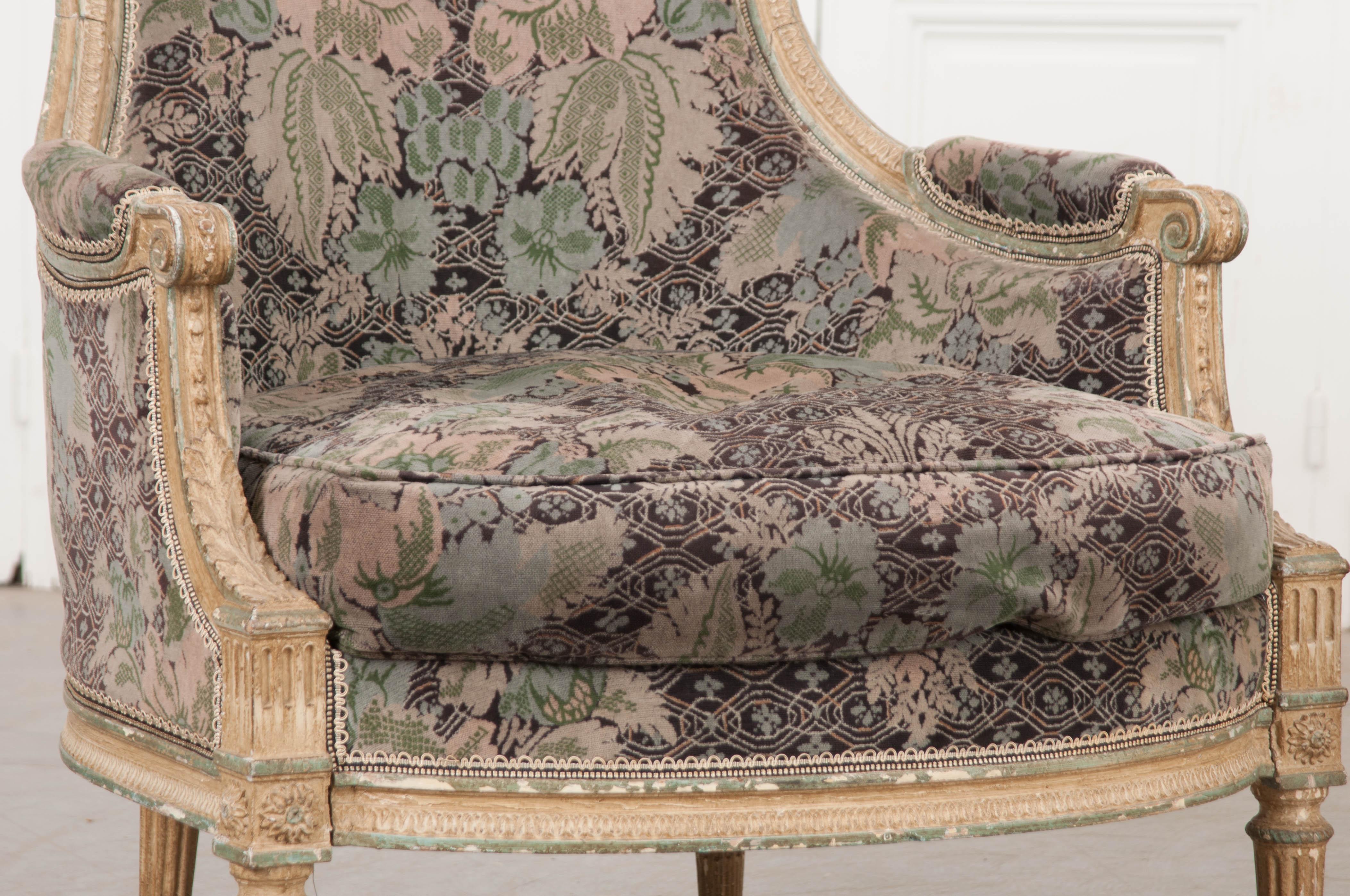 French 19th Century Louis XVI-Style Pair of Painted Bergères 1