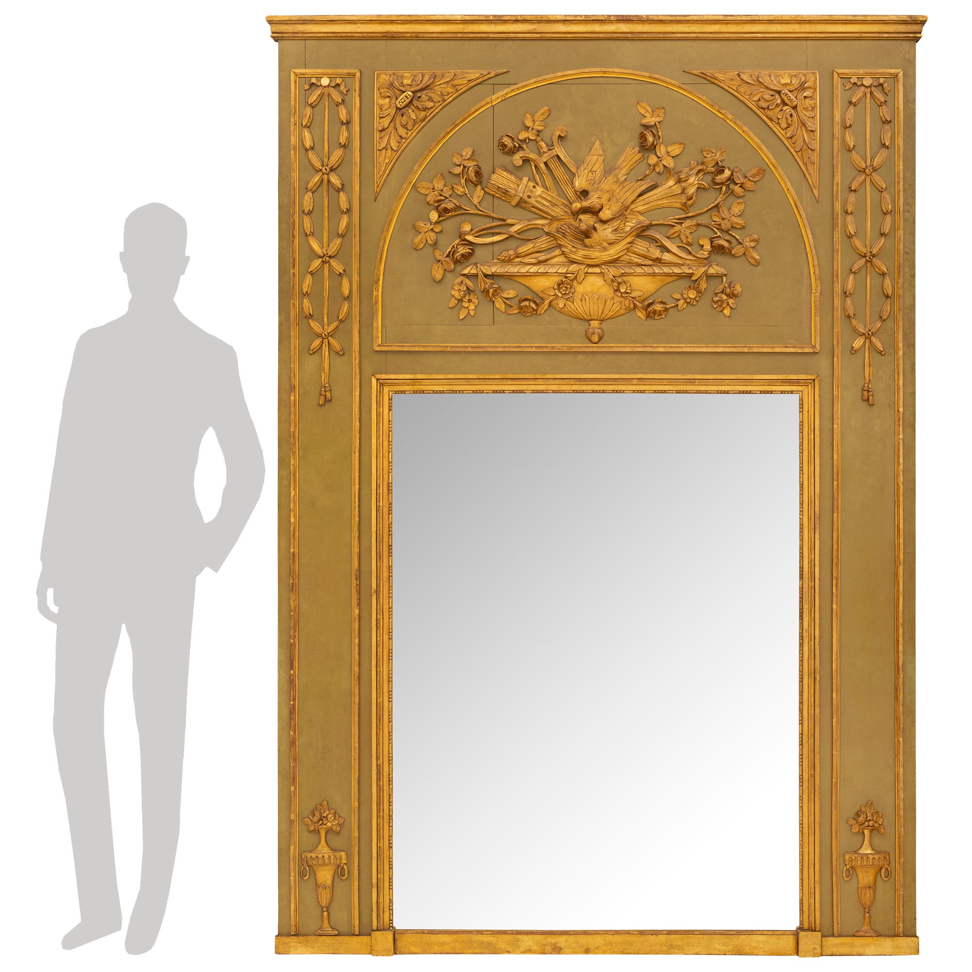 French 19th Century Louis XVI Style Patinated and Giltwood Trumeau For Sale