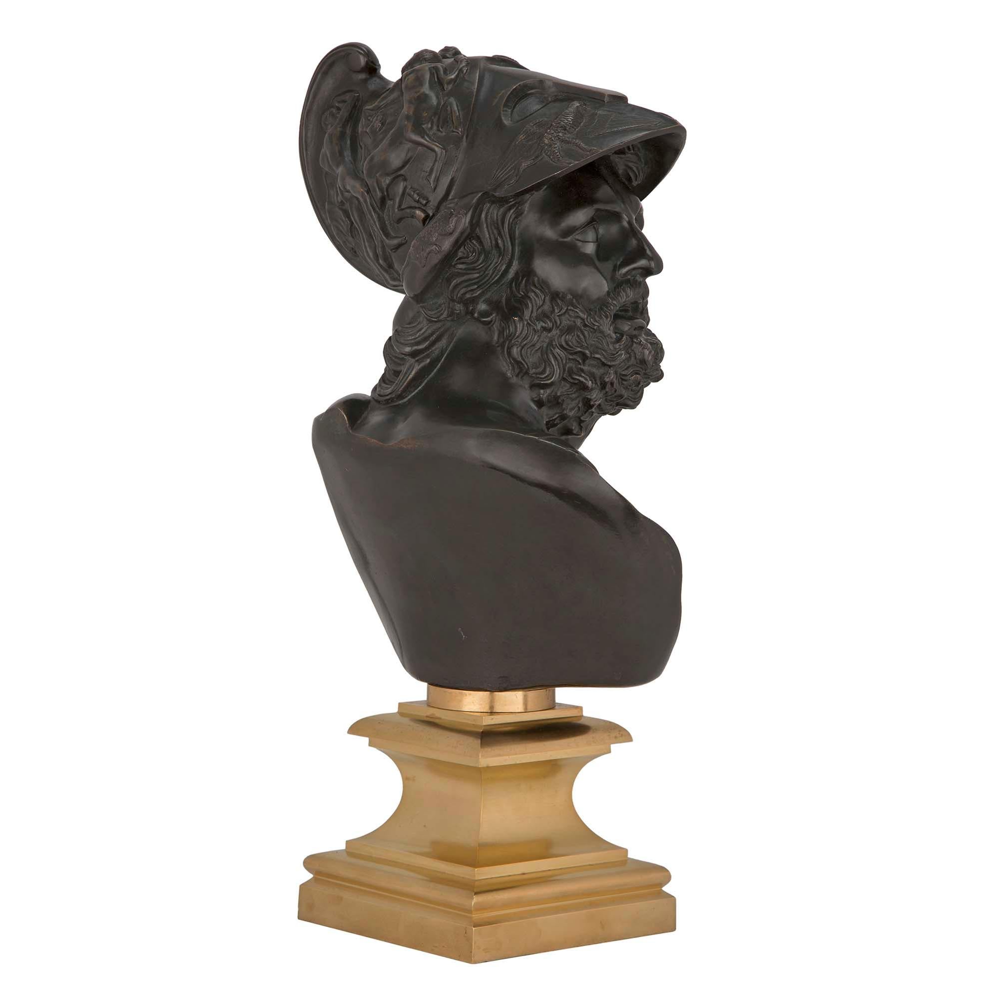 French 19th Century Louis XVI Style Patinated Bronze and Ormolu Bust of Menelaus In Good Condition For Sale In West Palm Beach, FL