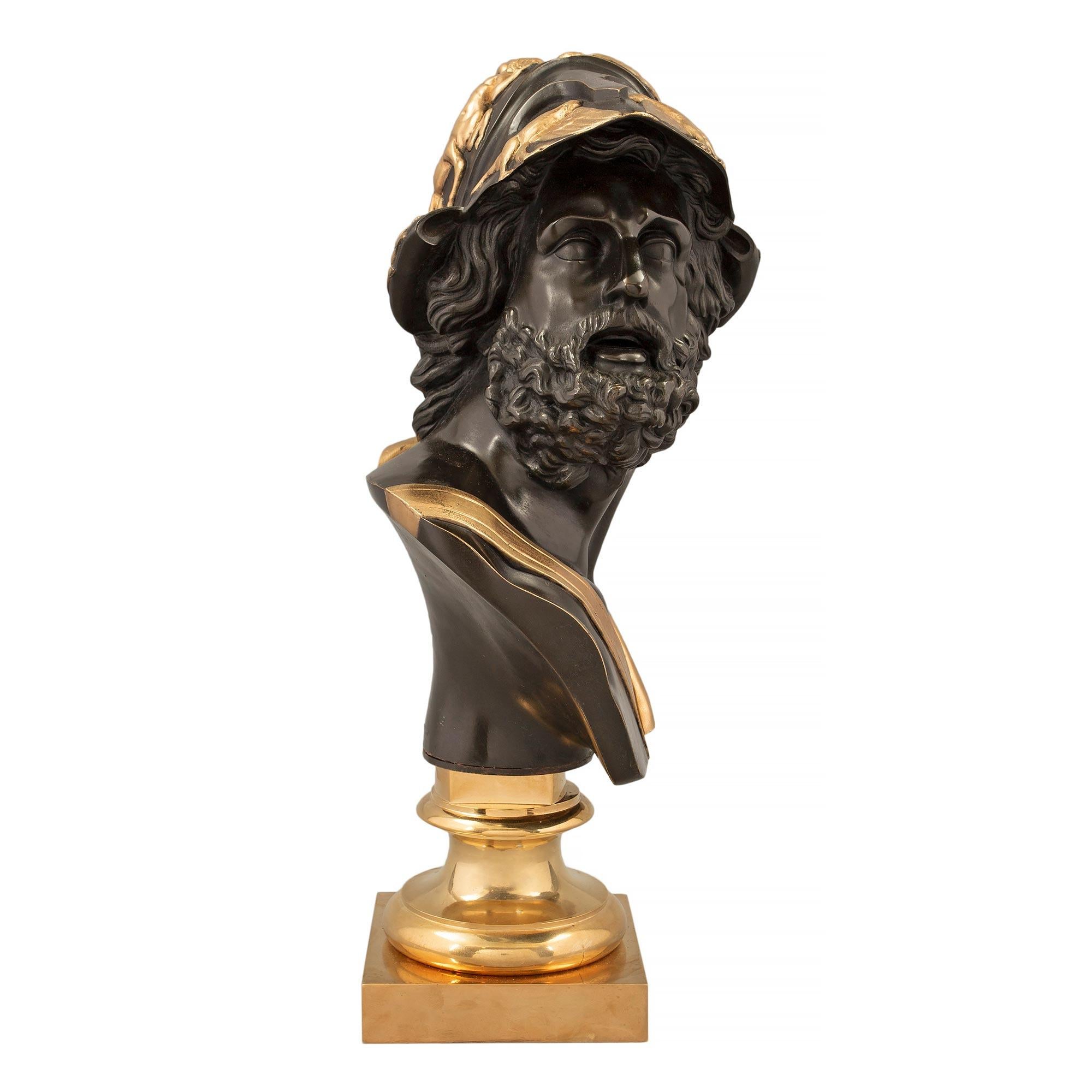 French 19th Century Louis XVI Style Patinated Bronze and Ormolu Bust of Menelaus In Good Condition For Sale In West Palm Beach, FL