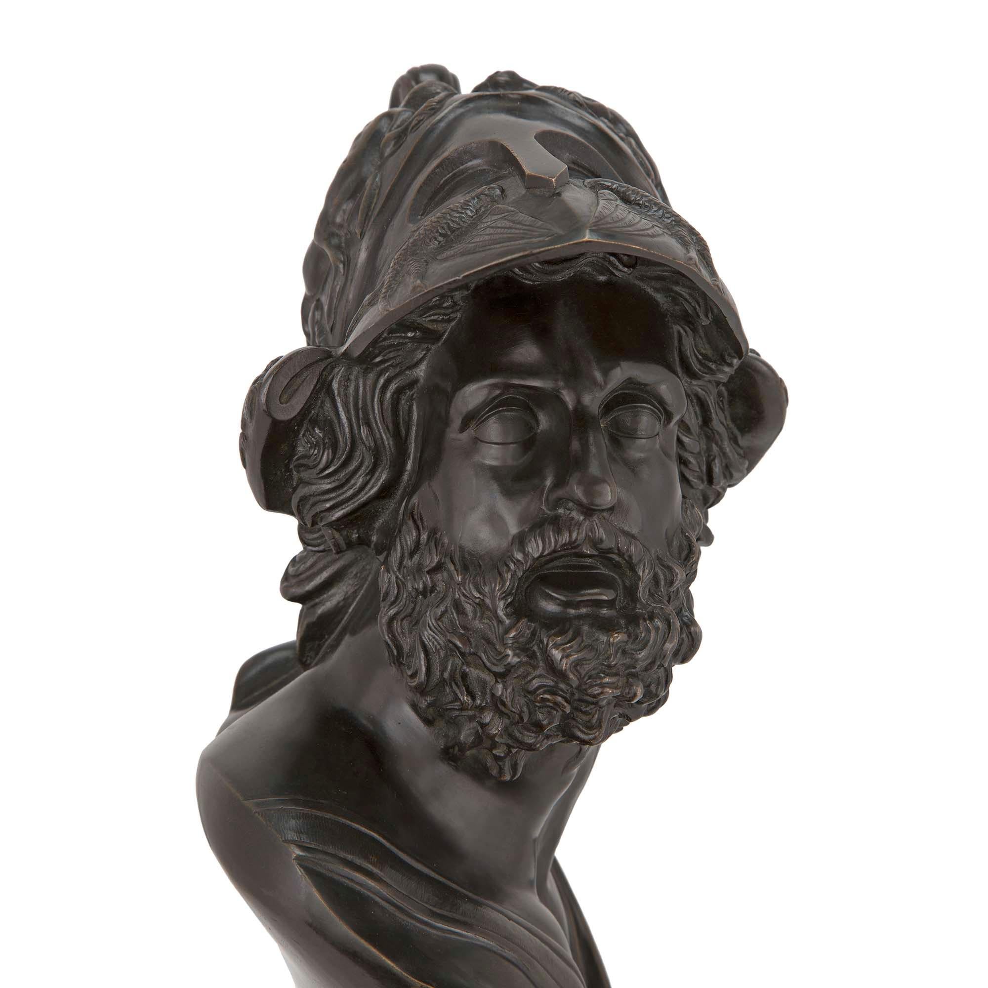 French 19th Century Louis XVI Style Patinated Bronze and Ormolu Bust of Menelaus For Sale 1