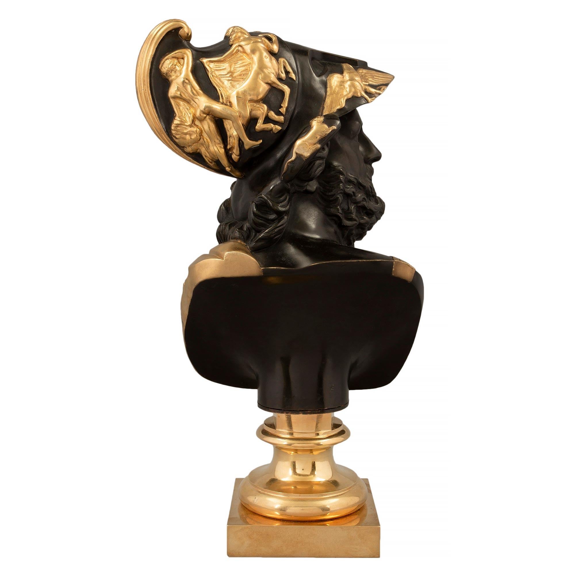 French 19th Century Louis XVI Style Patinated Bronze and Ormolu Bust of Menelaus For Sale 1