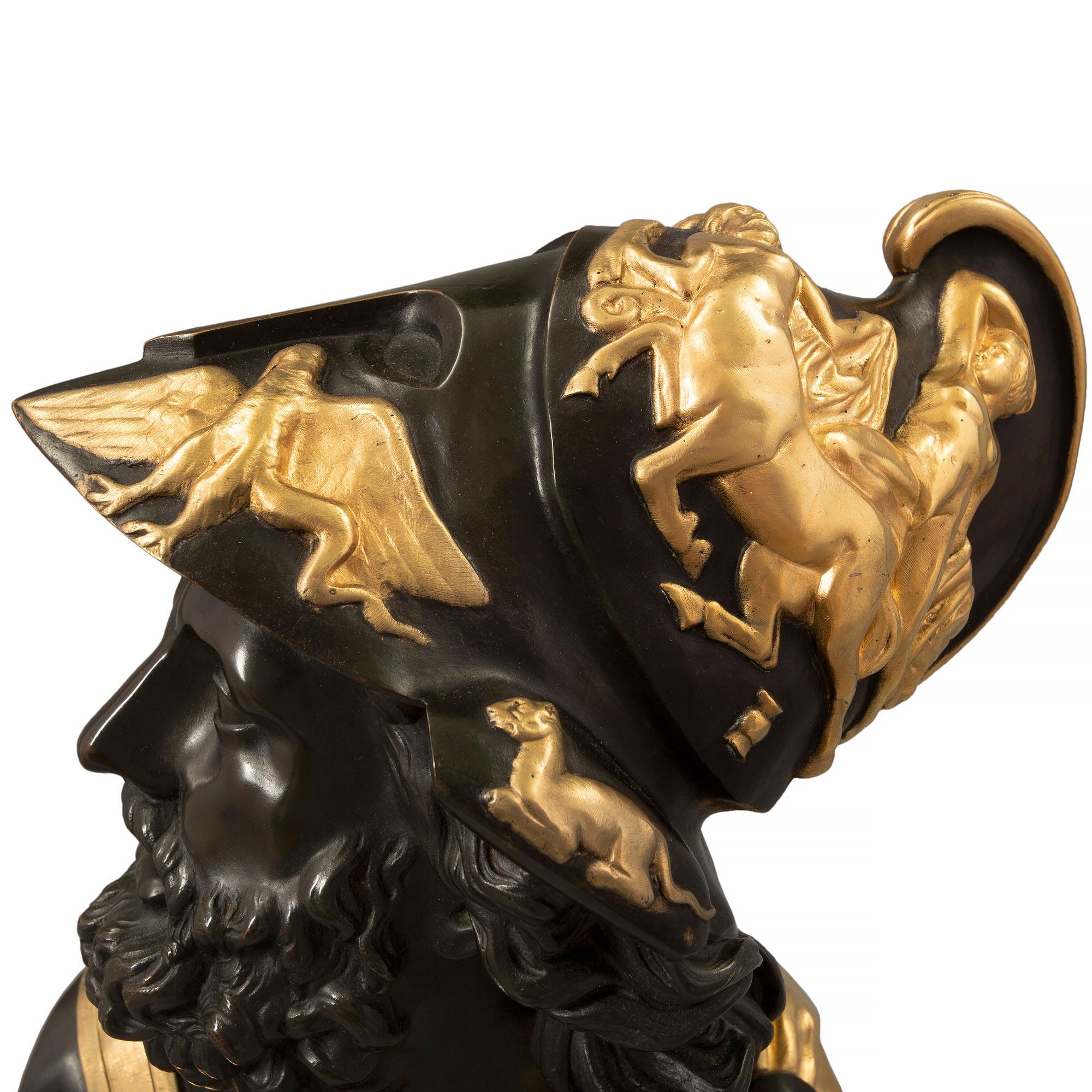 French 19th Century Louis XVI Style Patinated Bronze and Ormolu Bust of Menelaus For Sale 3