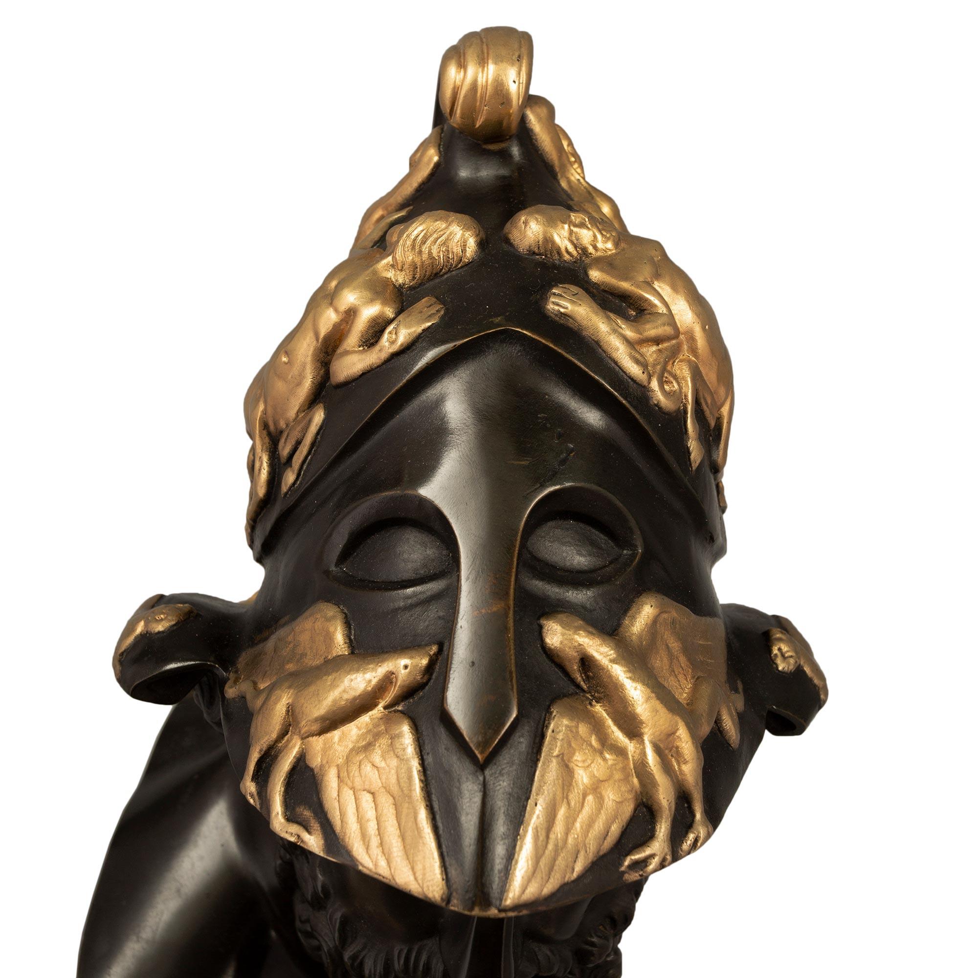 French 19th Century Louis XVI Style Patinated Bronze and Ormolu Bust of Menelaus For Sale 4