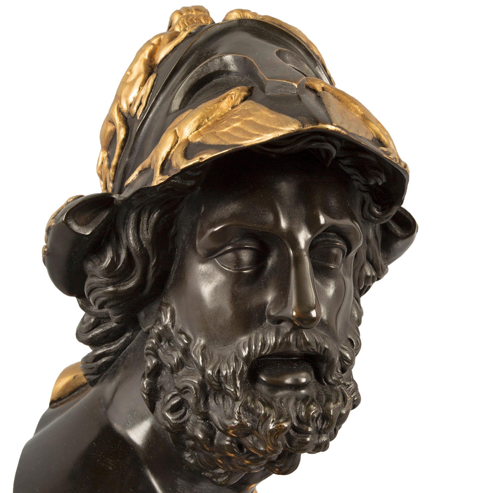 French 19th Century Louis XVI Style Patinated Bronze and Ormolu Bust of Menelaus For Sale 5