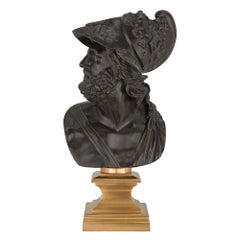 French 19th Century Louis XVI Style Patinated Bronze and Ormolu Bust of Menelaus