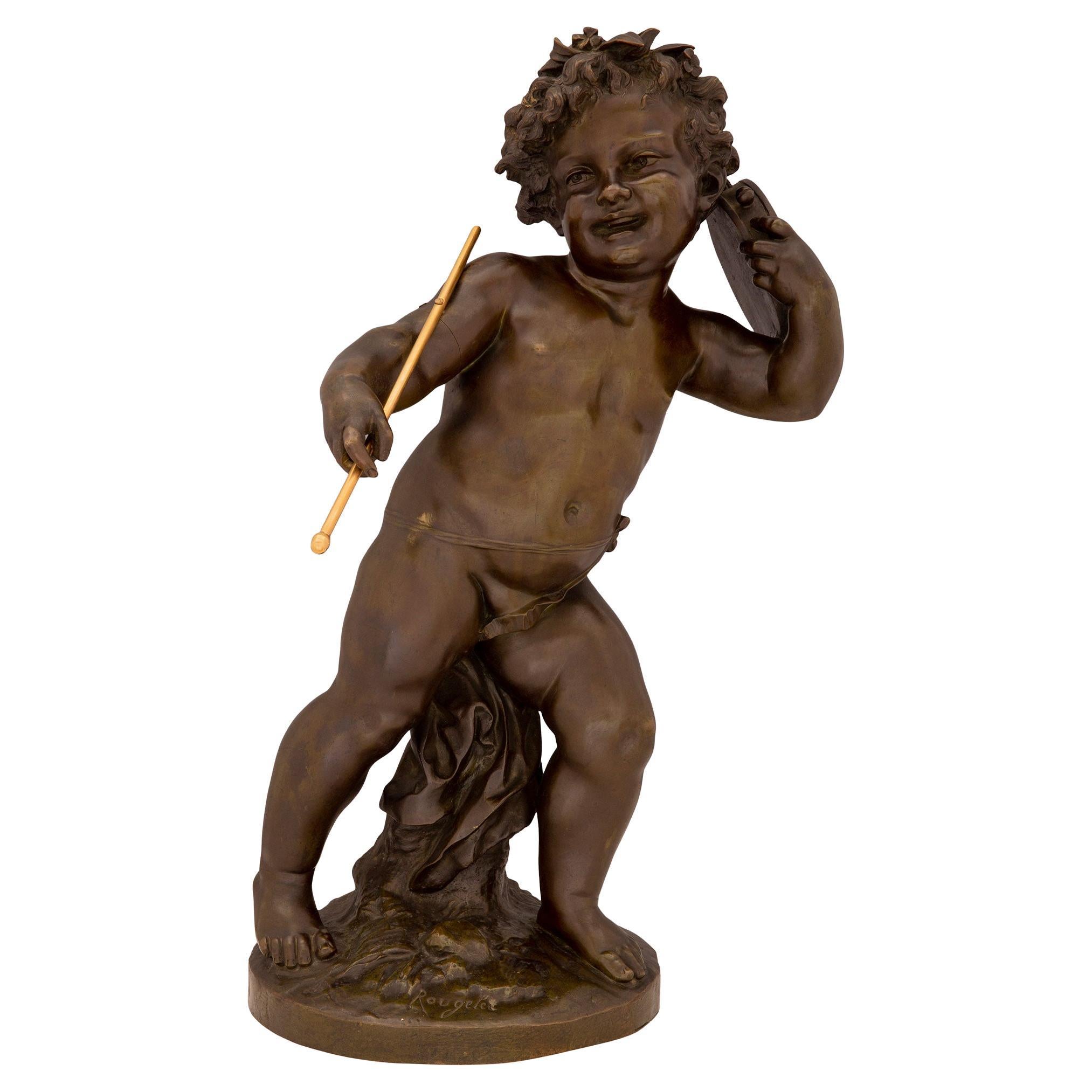 Patinierte Bronze- und Goldbronze-Statue im Louis-XVI.-Stil des 19. Jahrhunderts