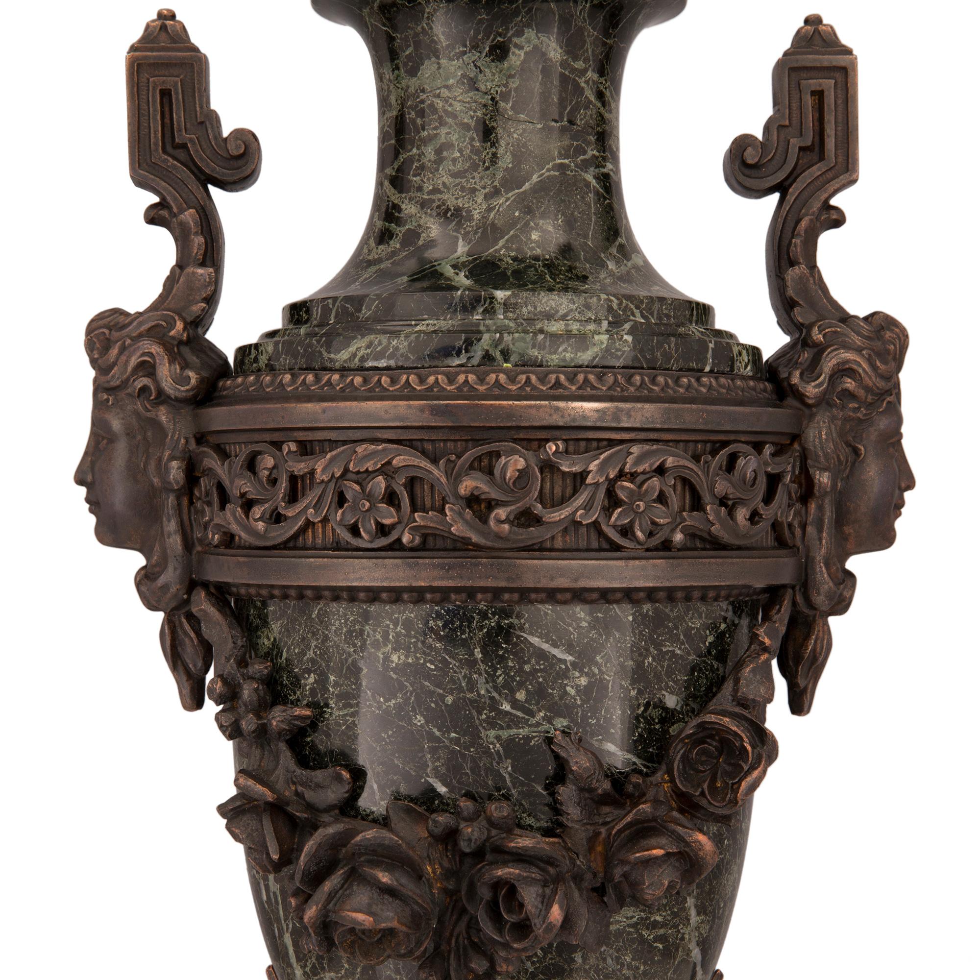 French 19th Century Louis XVI Style Patinated Bronze, Ormolu and Marble Lamp For Sale 2