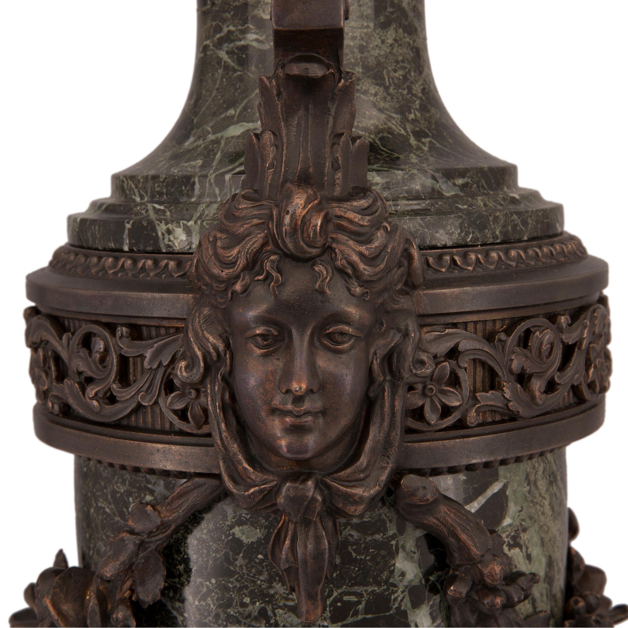 French 19th Century Louis XVI Style Patinated Bronze, Ormolu and Marble Lamp For Sale 3