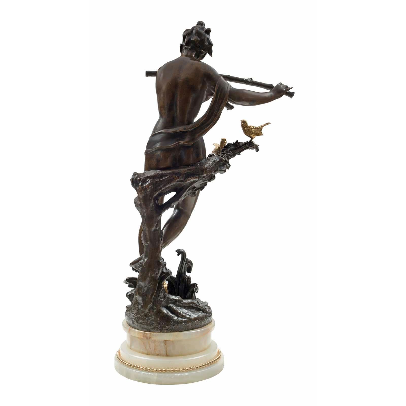 Francese Statua francese del XIX secolo in stile Luigi XVI in bronzo patinato, ormolu e onice in vendita
