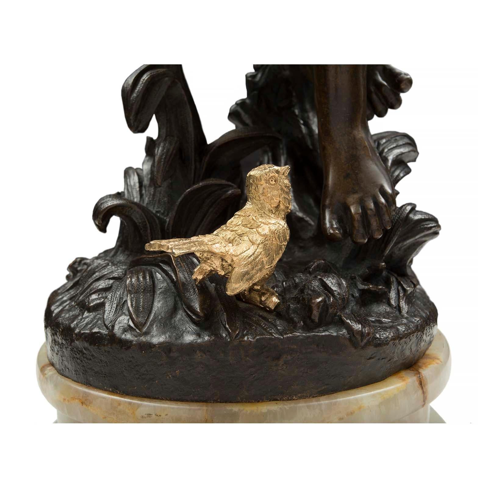 French 19th Century Louis XVI Style Patinated Bronze, Ormolu and Onyx Statue In Good Condition For Sale In West Palm Beach, FL