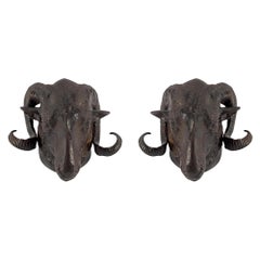 French 19th Century Louis XVI Style Patinated Bronze Ram Heads