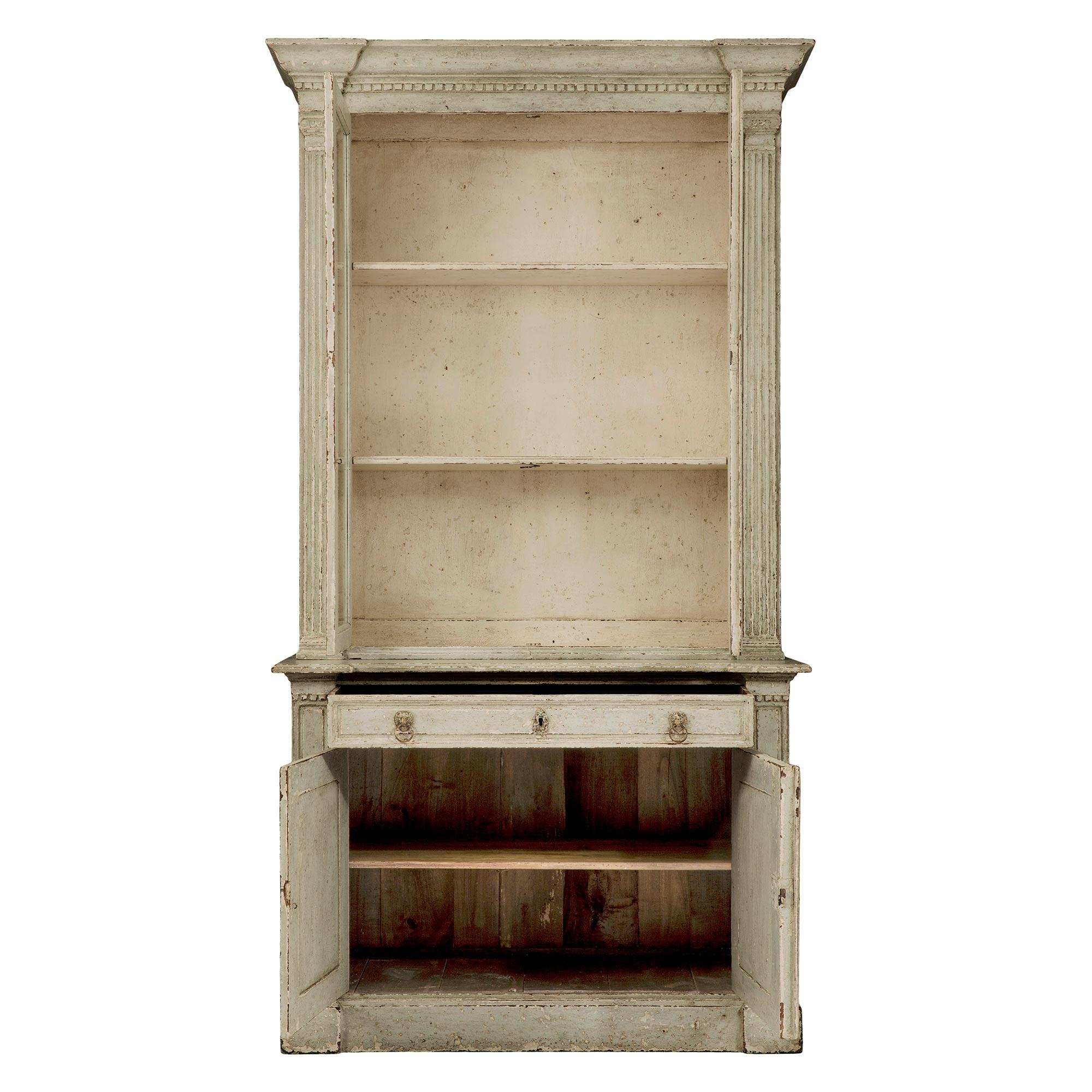 French 19th Century Louis XVI Style Patinated Deux Corps Cabinet Vitrine In Good Condition For Sale In West Palm Beach, FL