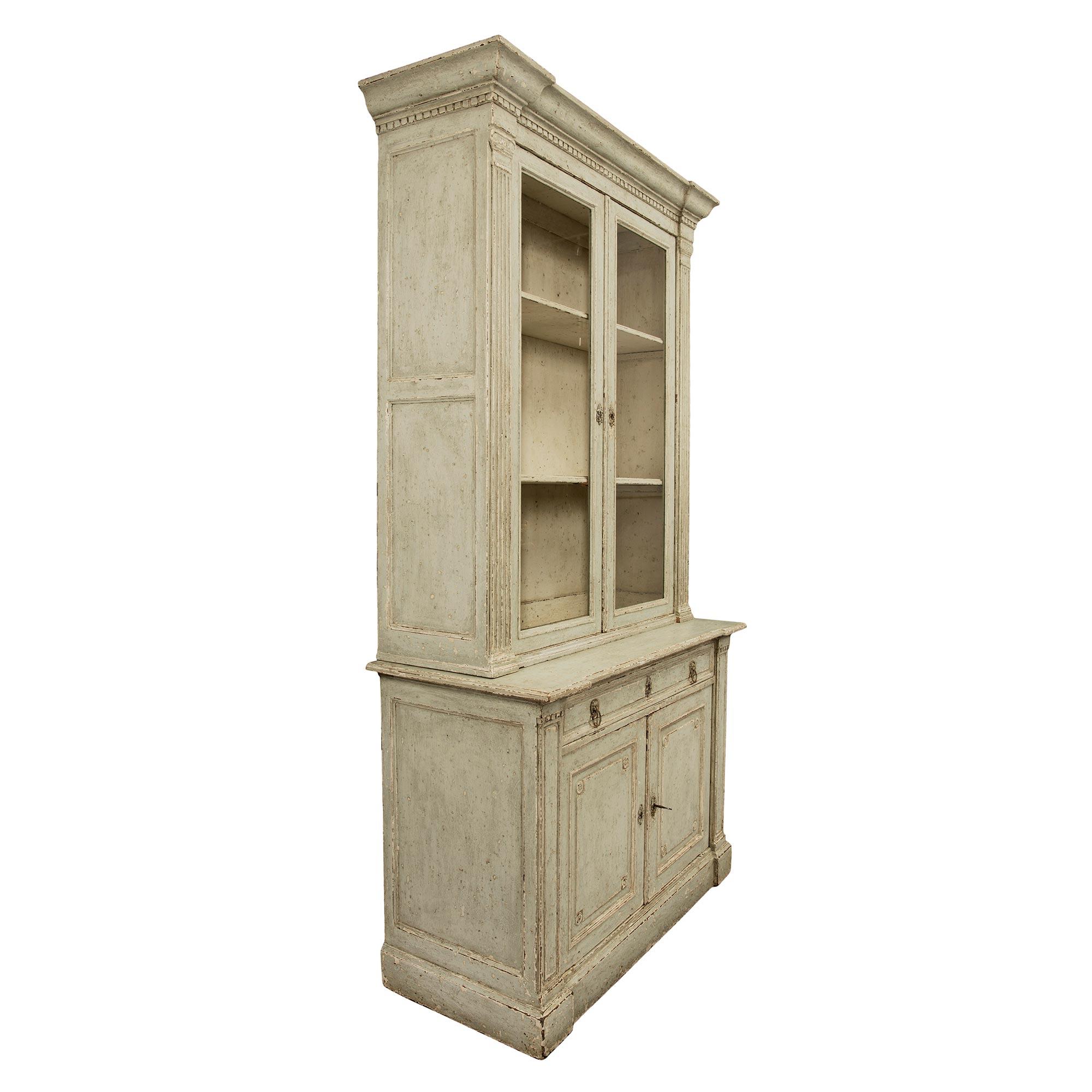 Wood French 19th Century Louis XVI Style Patinated Deux Corps Cabinet Vitrine For Sale