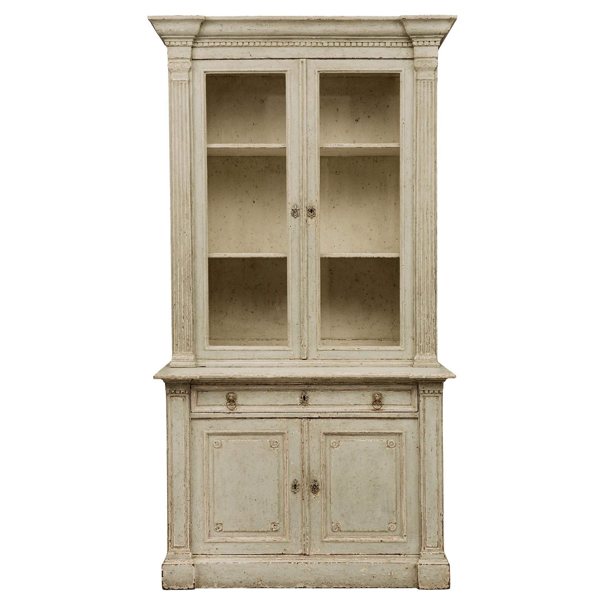 French 19th Century Louis XVI Style Patinated Deux Corps Cabinet Vitrine For Sale