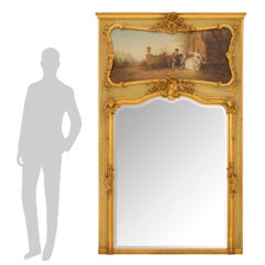 French 19th Century Louis XVI Style Patinated Green and Giltwood Trumeau