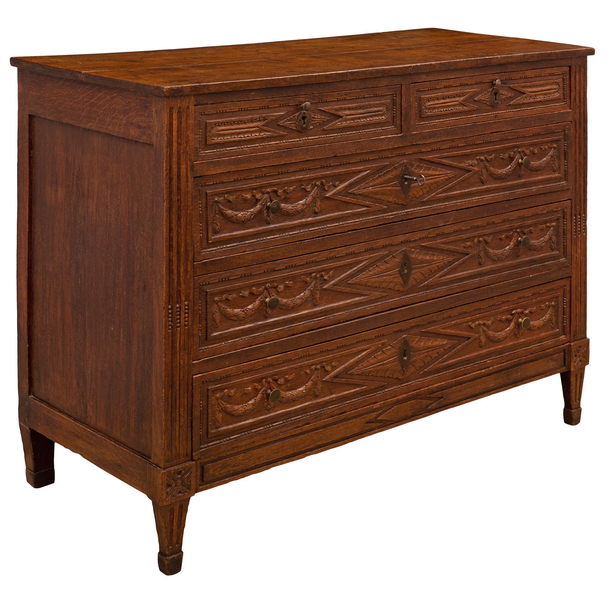 French 19th Century Louis XVI Style Patinated Oak Commode In Good Condition For Sale In West Palm Beach, FL