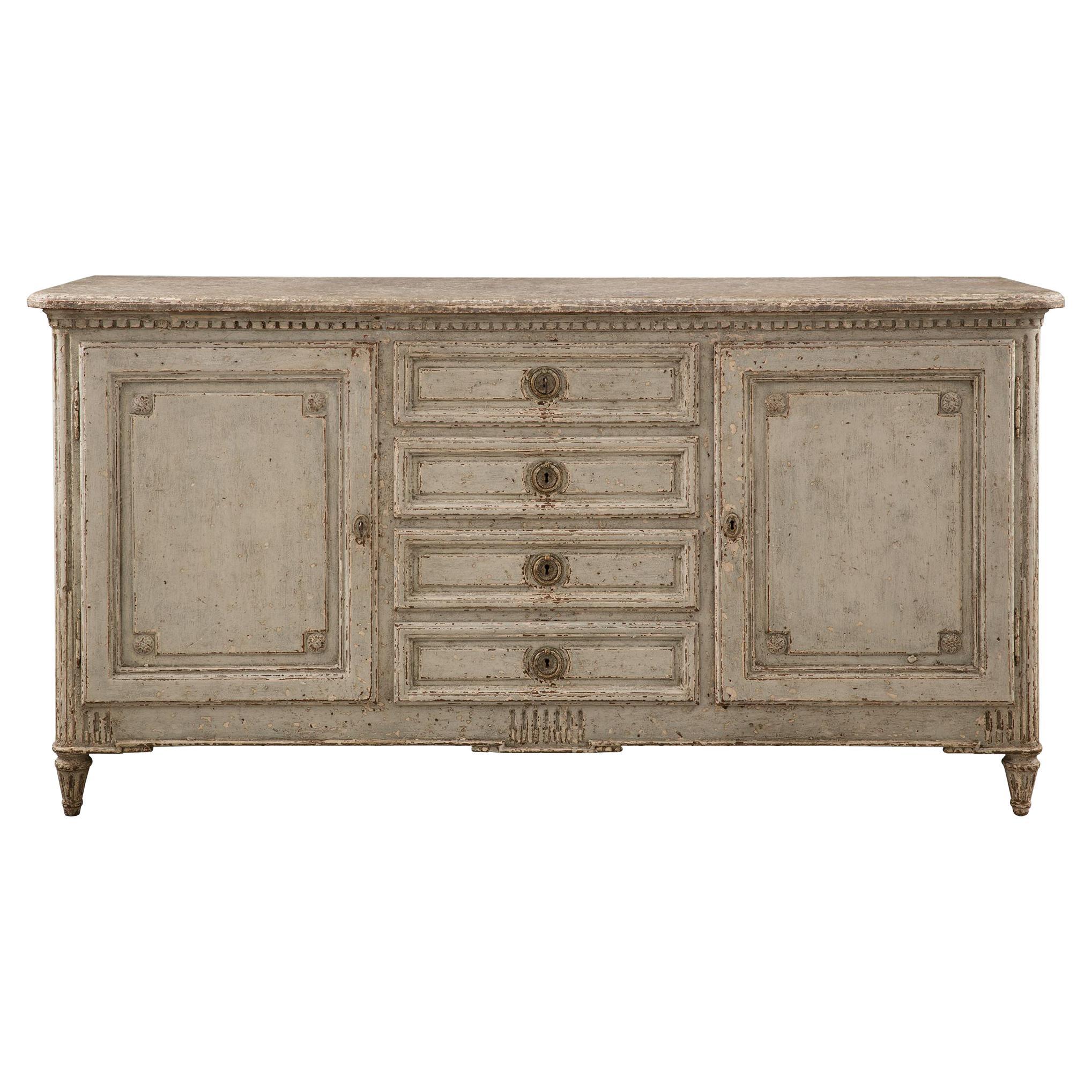 Buffet francese del XIX secolo in stile Luigi XVI in legno patinato e marmo finto