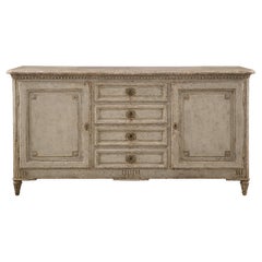 French 19th Century Louis XVI Style Patinated Wood and Faux Marble Buffet