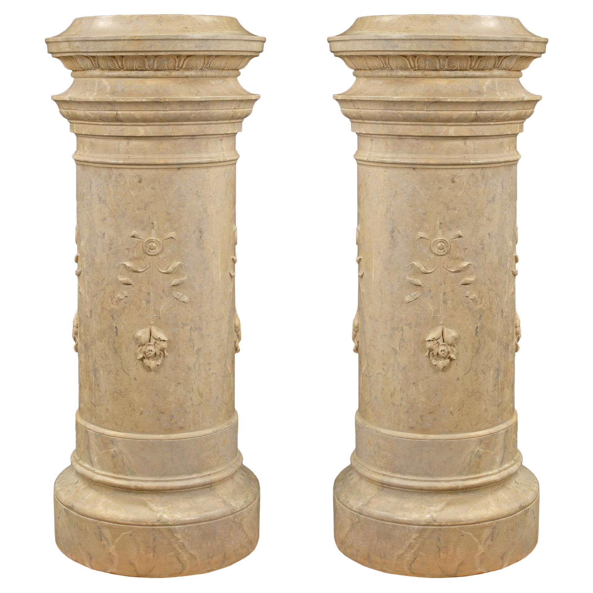  French 19th Century Louis XVI Style Plaster Columns with a Faux Marble Finish For Sale