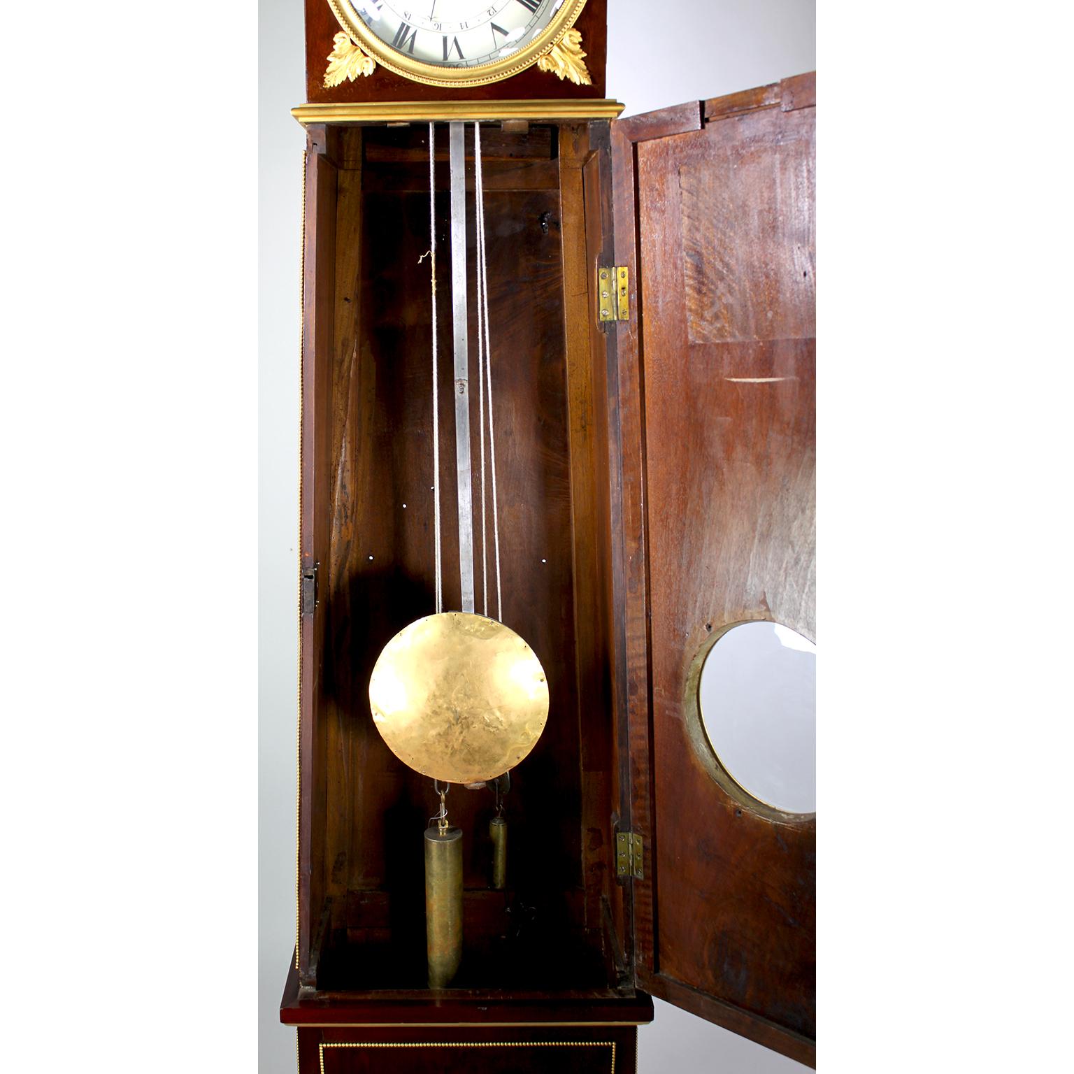 French 19th Century Louis XVI Style Plum-Mahogany Ormolu Mounted Tall Case Clock For Sale 6