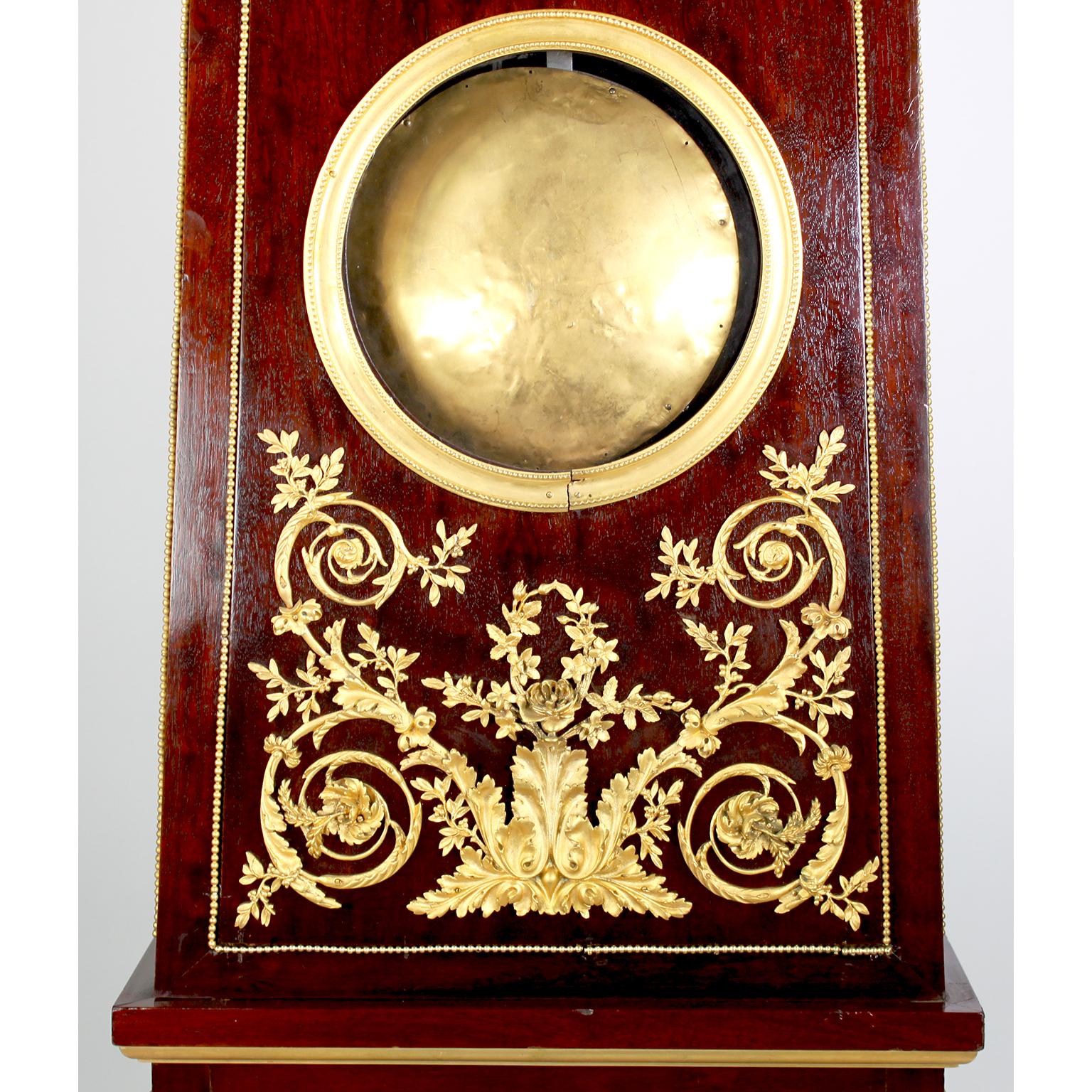 French 19th Century Louis XVI Style Plum-Mahogany Ormolu Mounted Tall Case Clock For Sale 2