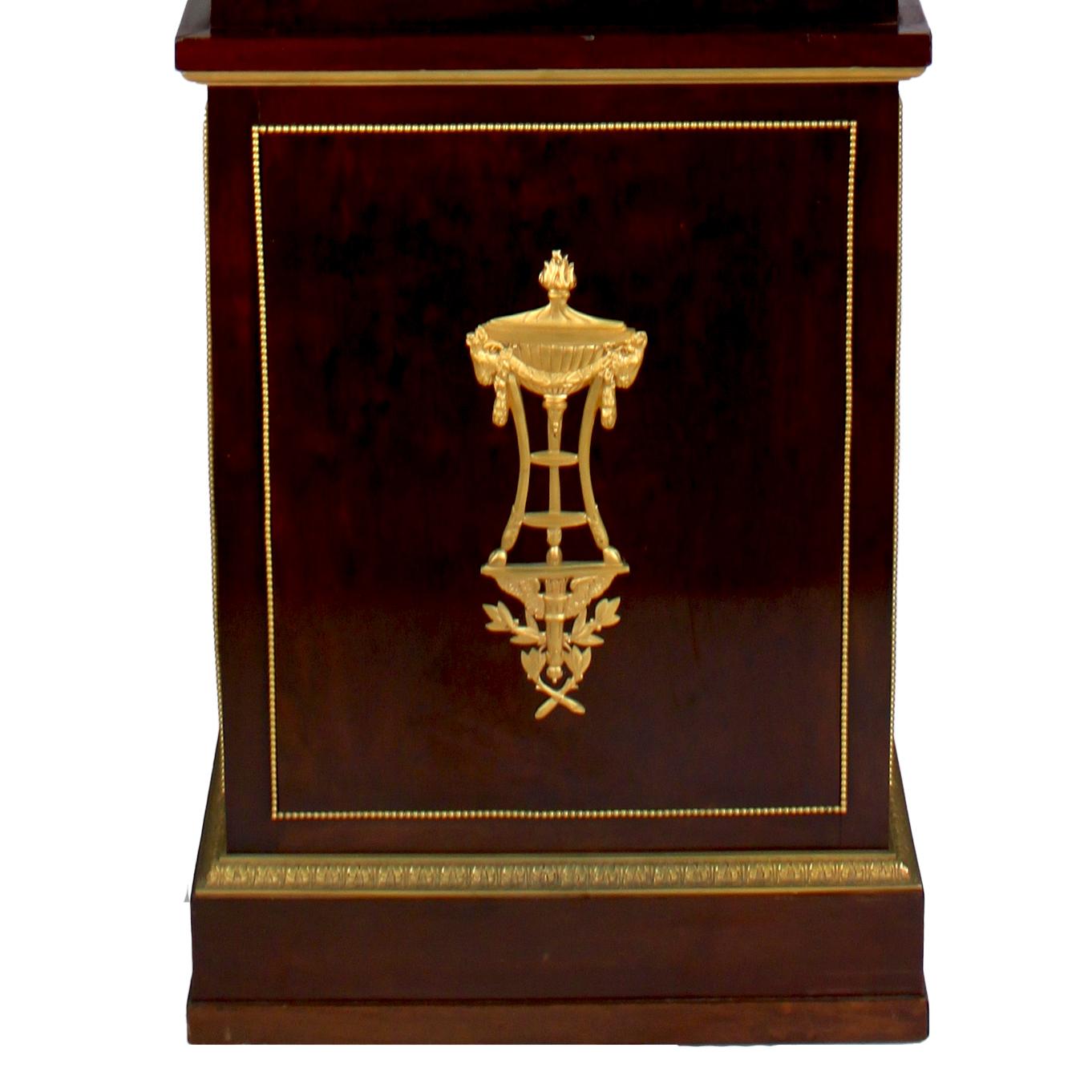French 19th Century Louis XVI Style Plum-Mahogany Ormolu Mounted Tall Case Clock For Sale 4