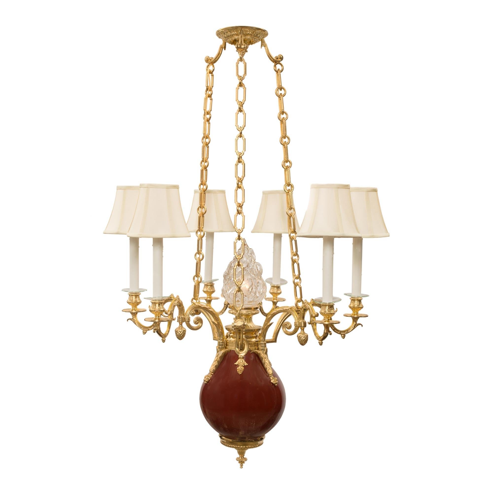 French 19th Century Louis XVI Style Porcelain and Ormolu Chandelier