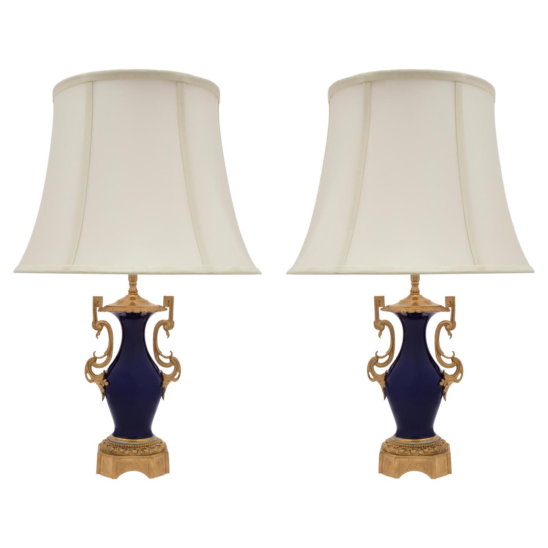 French 19th Century Louis XVI Style Porcelain and Ormolu Lamps For Sale