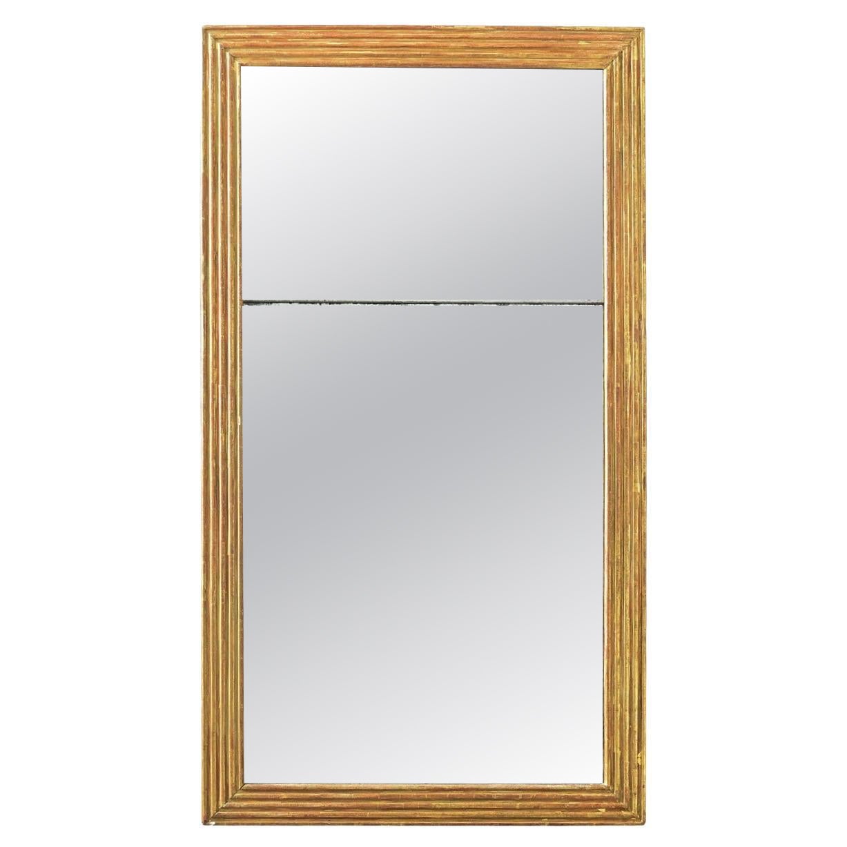 French 19th Century Louis XVI Style Reeded Gilt Mirror with Double Plates For Sale