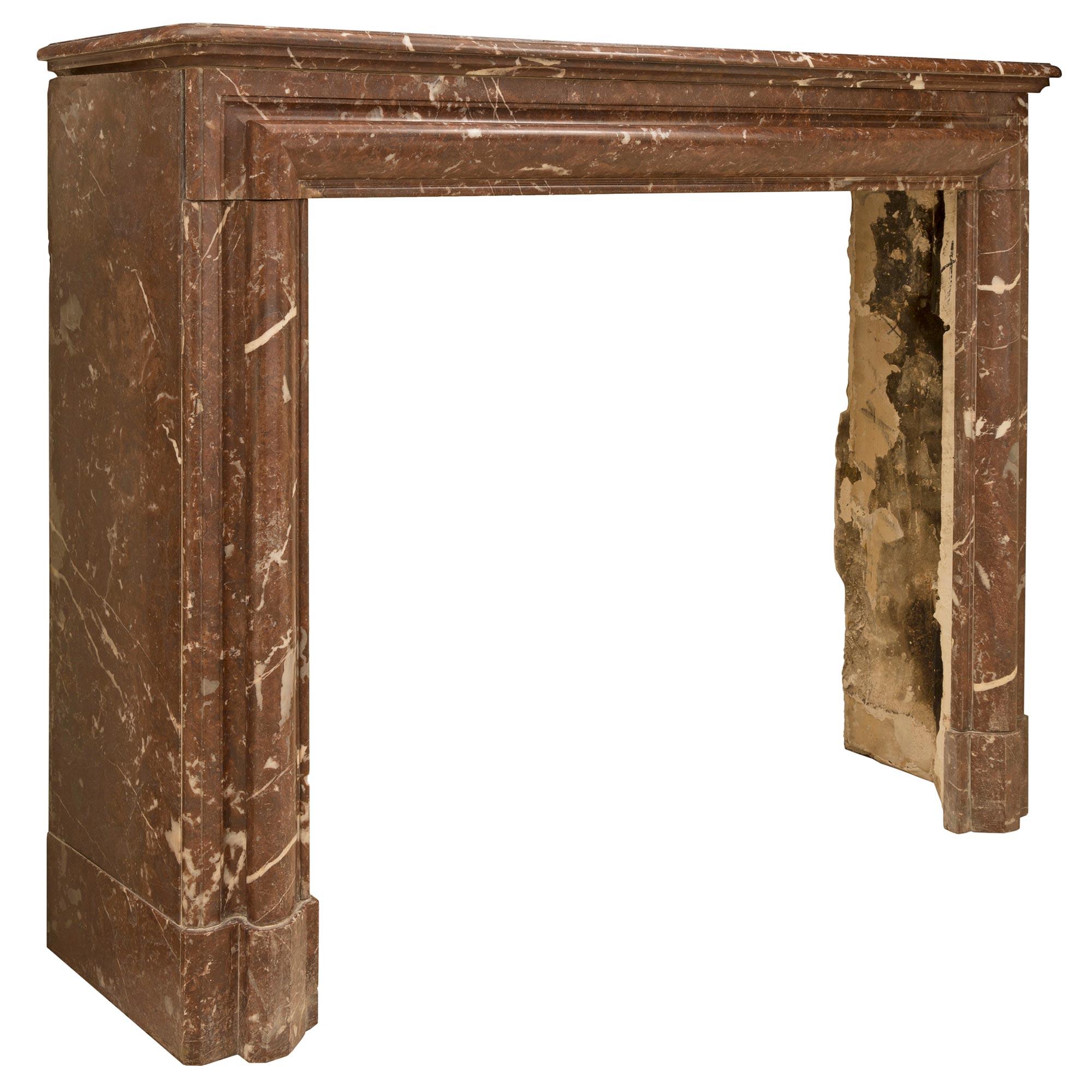 French 19th Century Louis XVI Style 'Rosso Merling' Marble Mantel In Good Condition For Sale In West Palm Beach, FL