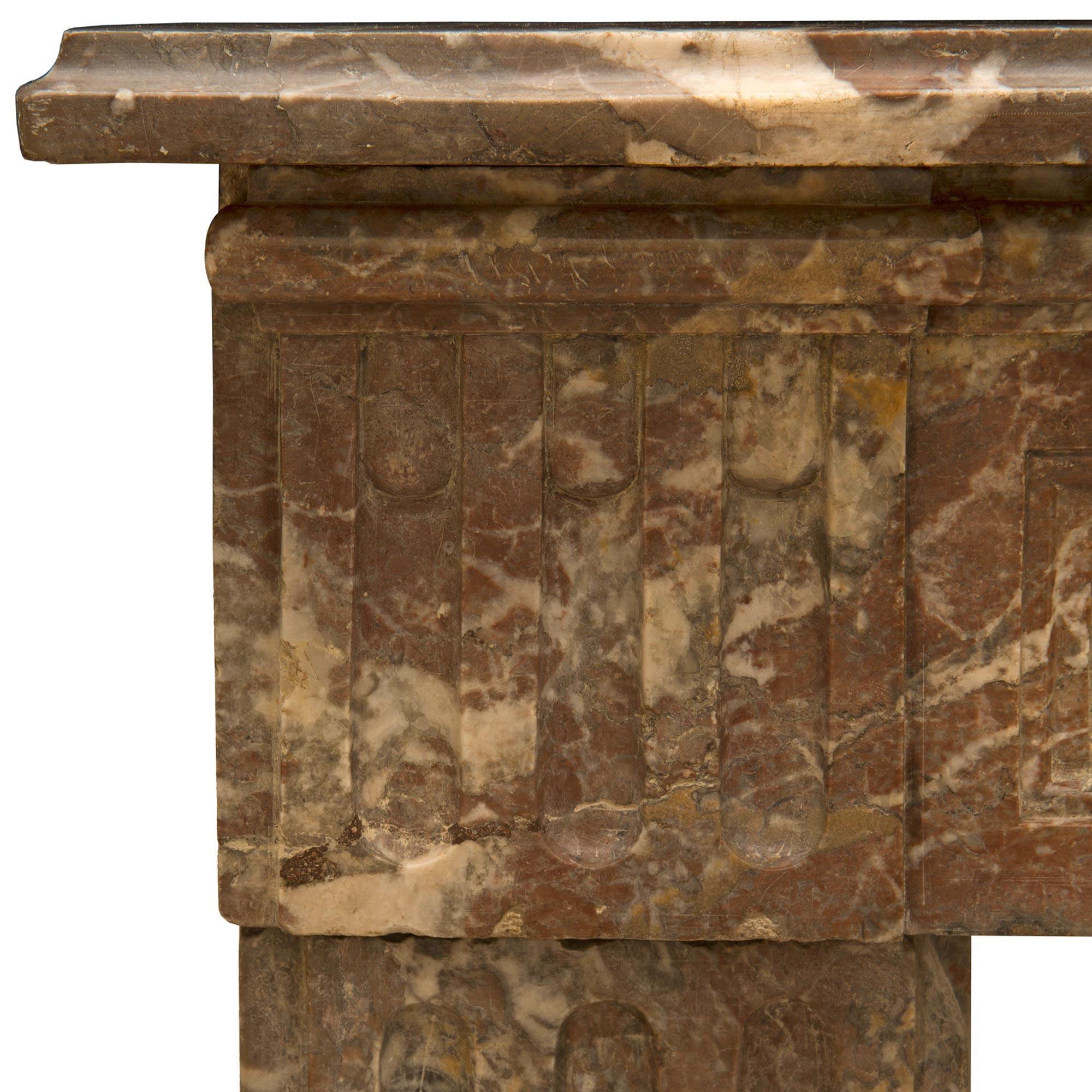 French 19th Century Louis XVI Style Rouge Catalan Marble Fireplace Mantel For Sale 1