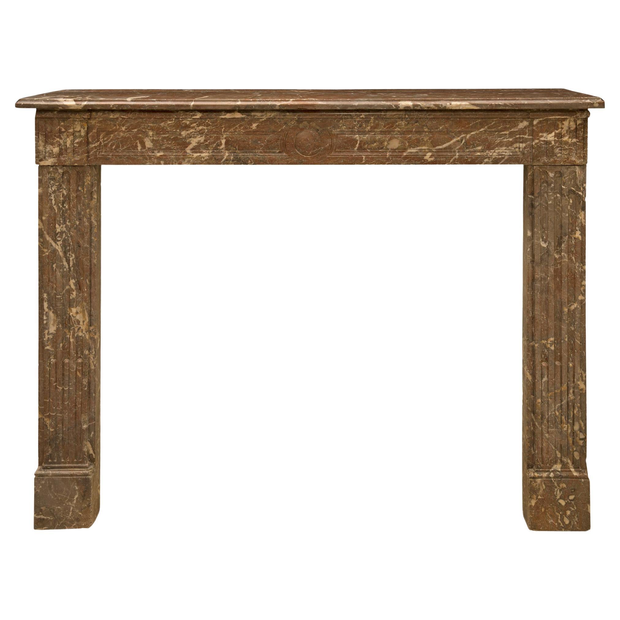 French 19th Century Louis XVI Style Rouge Catalan Marble Fireplace Mantel For Sale