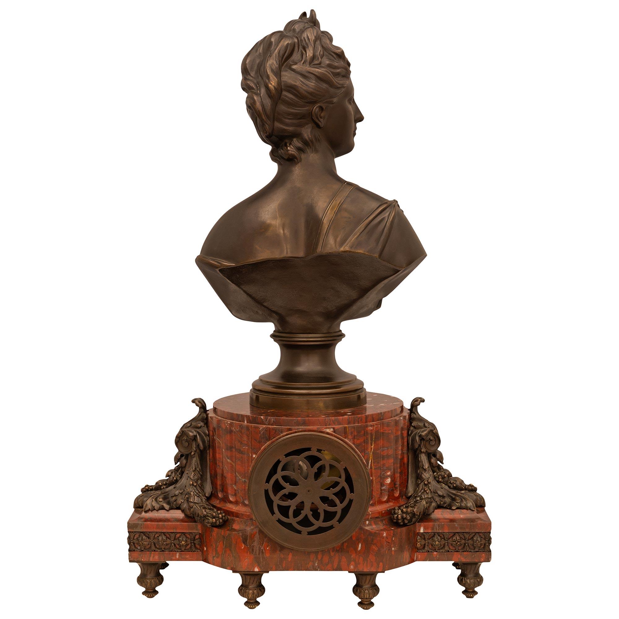 French 19th Century Louis XVI Style Rouge Griotte Marble and Bronze Clock For Sale 7