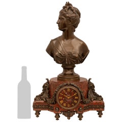 French 19th Century Louis XVI Style Rouge Griotte Marble and Bronze Clock