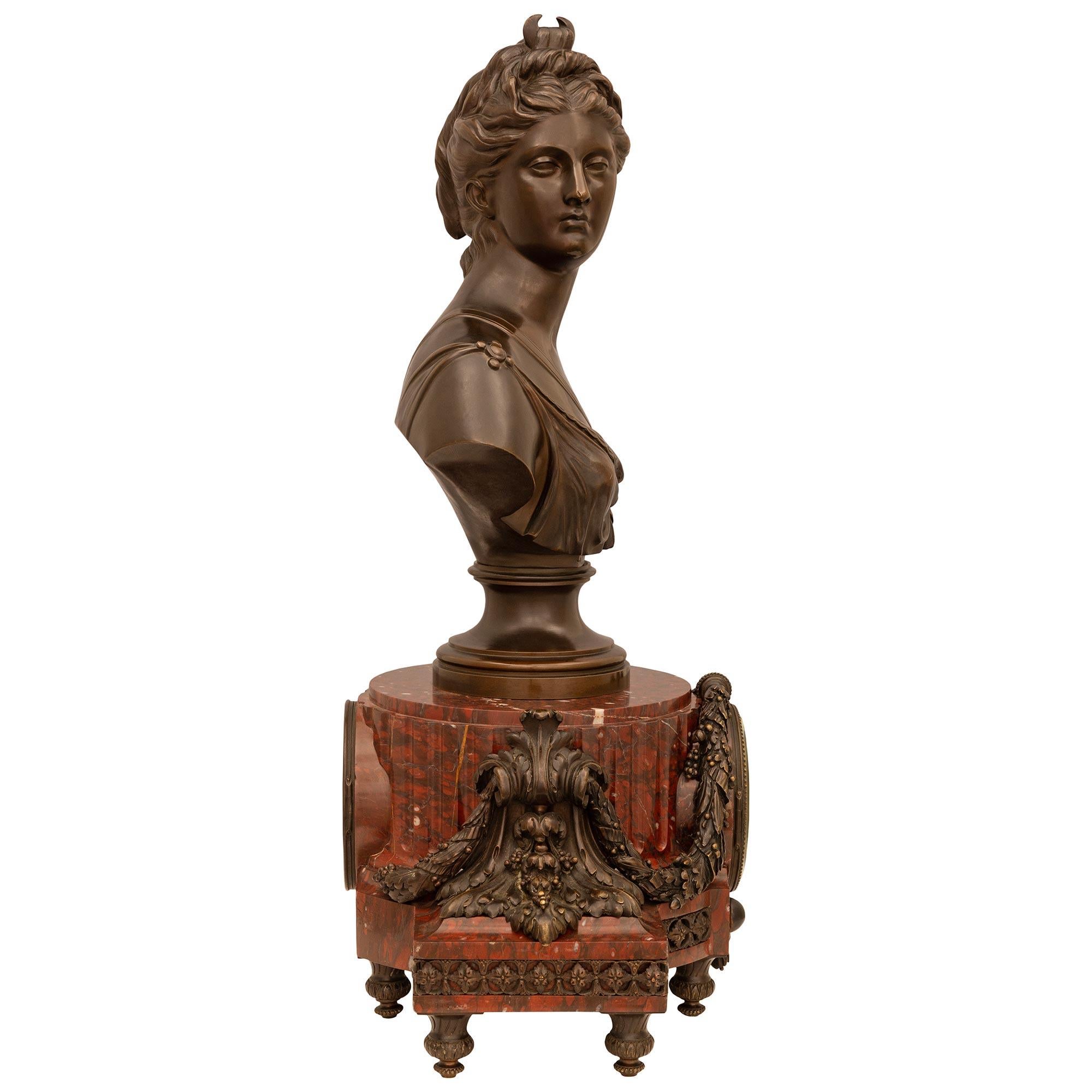 French 19th Century Louis XVI Style Rouge Griotte Marble and Bronze Clock For Sale 1