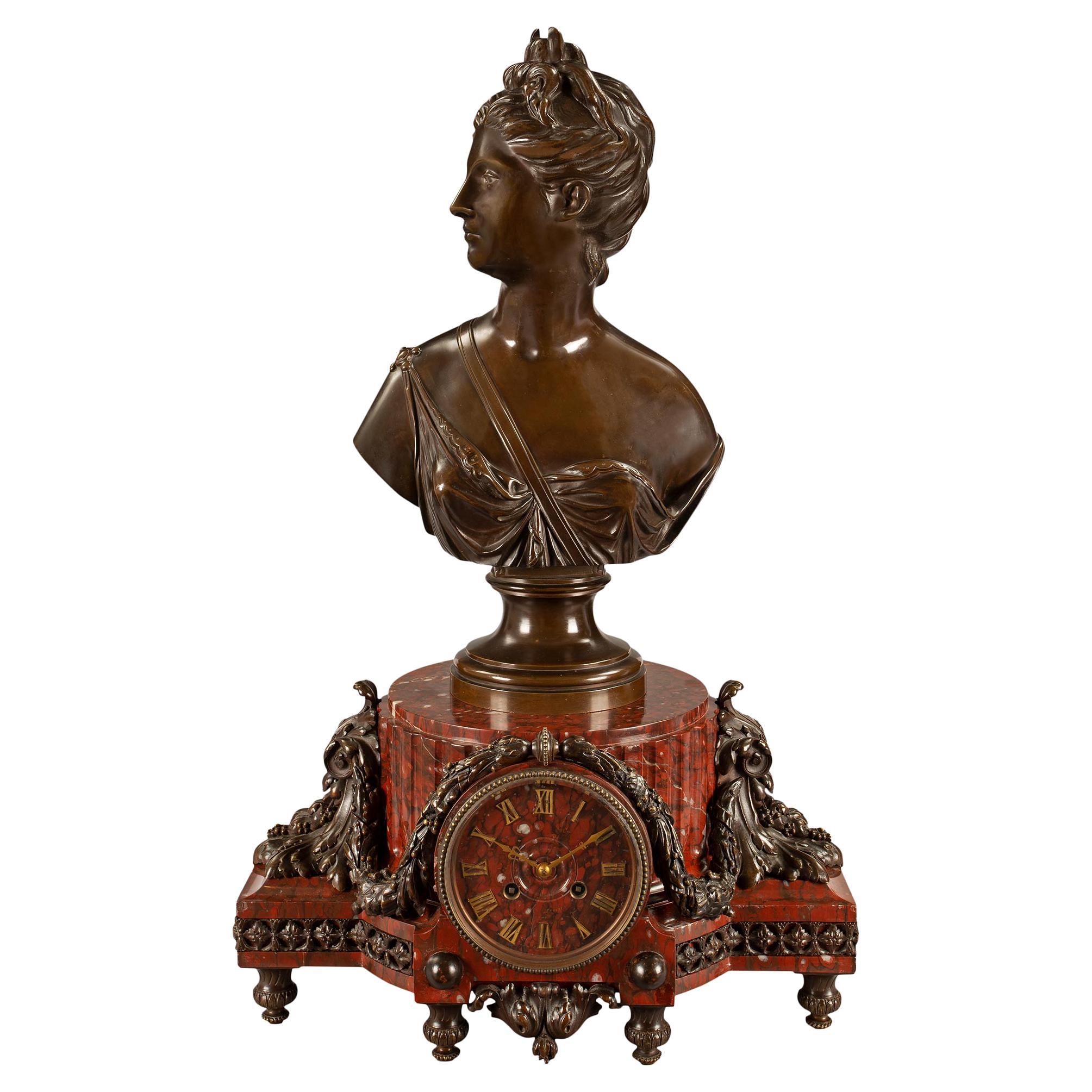 Louis XVI Style Ormolu and Rouge Griotte Marble Clock Set For Sale at ...