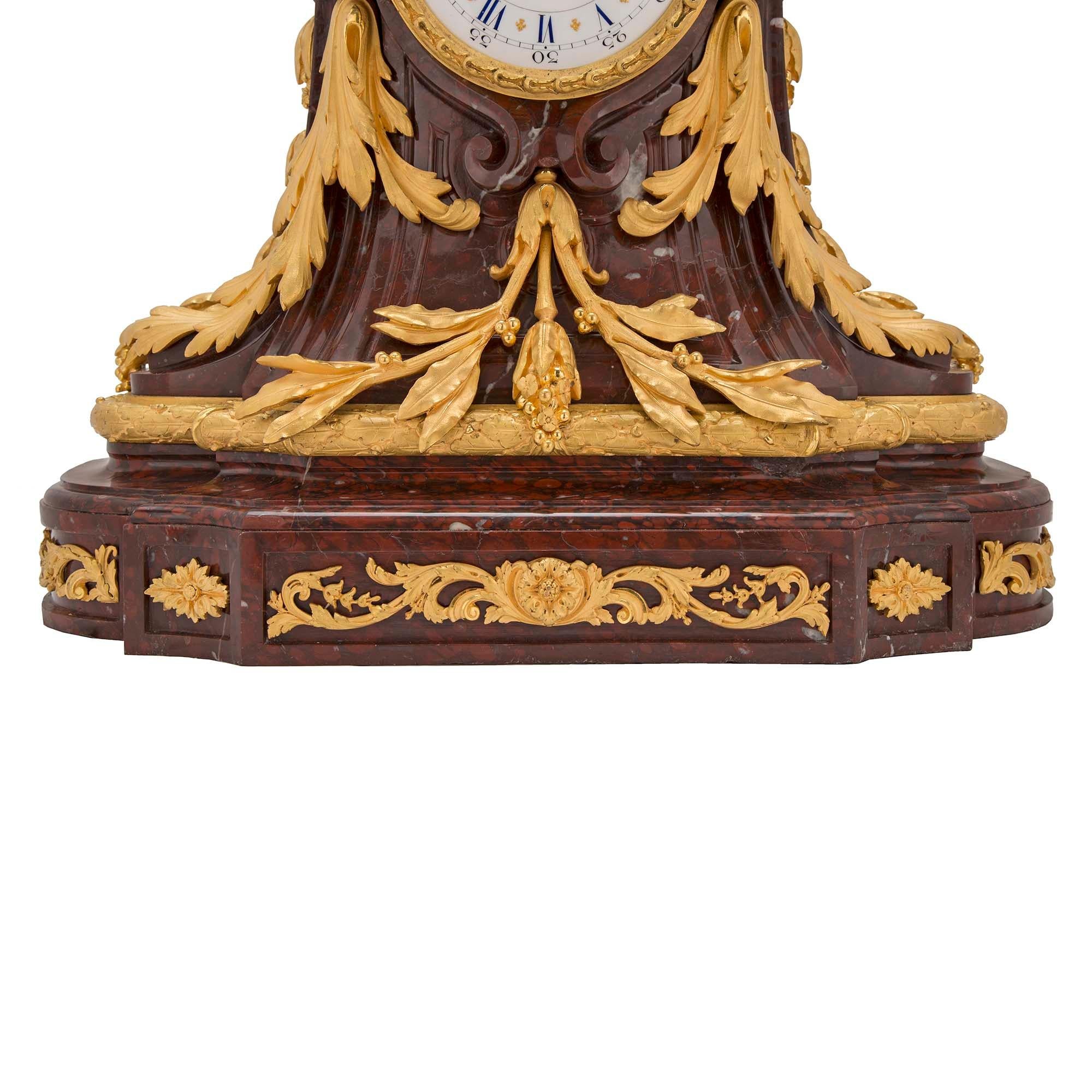 French 19th Century Louis XVI Style Rouge Griotte Marble and Ormolu Clock For Sale 4