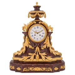 Antique French 19th Century Louis XVI Style Rouge Griotte Marble and Ormolu Clock