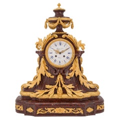 French 19th Century Louis XVI Style Rouge Griotte Marble and Ormolu Clock