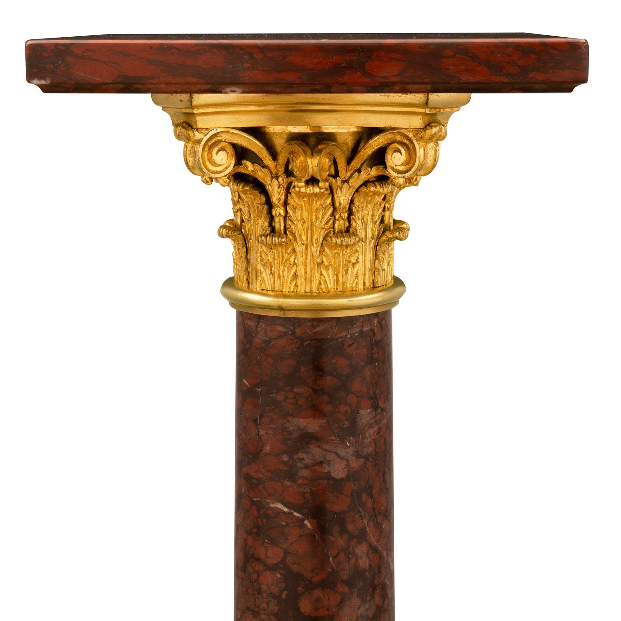 French 19th Century Louis XVI Style Rouge Griotte Marble and Ormolu Pedestal For Sale 1