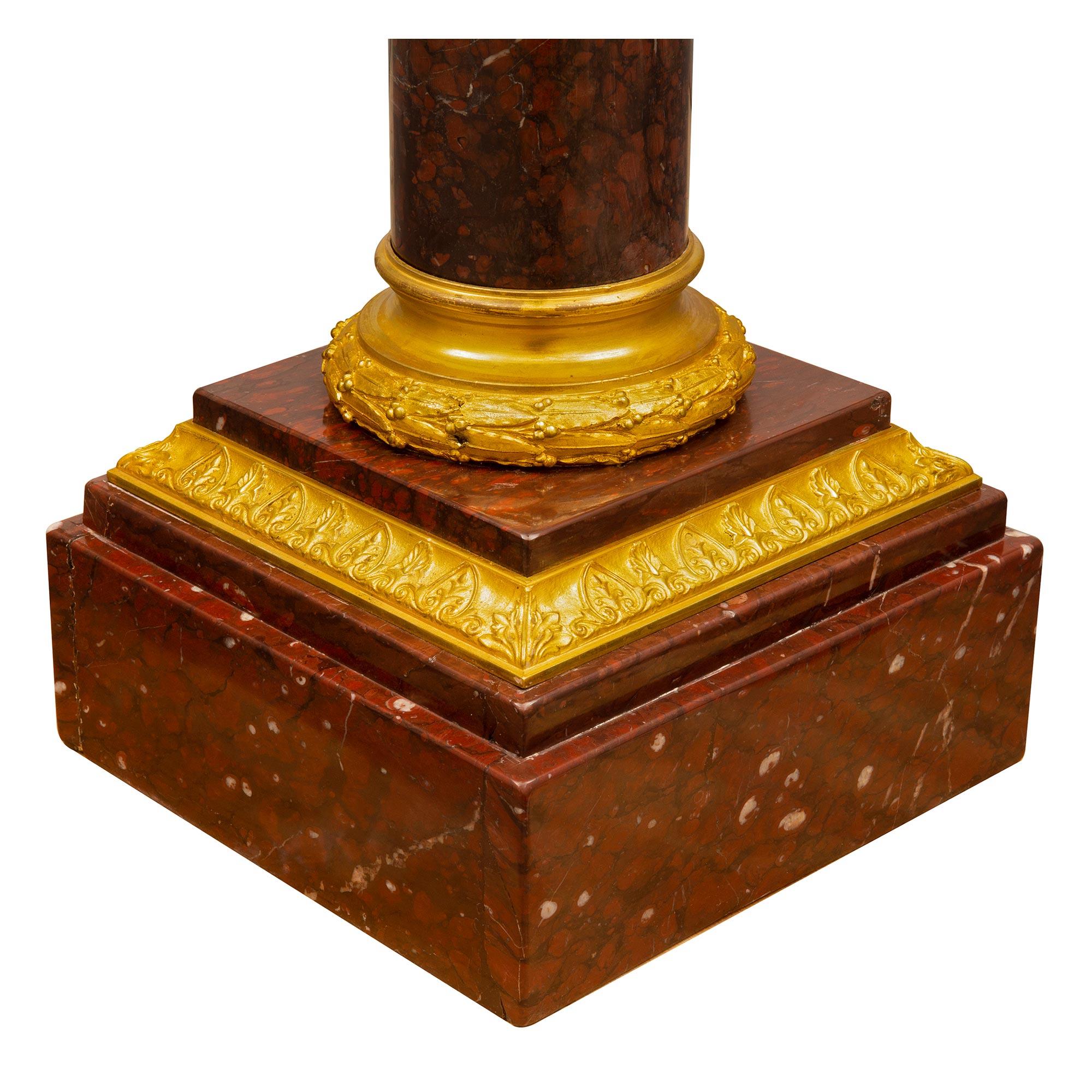 French 19th Century Louis XVI Style Rouge Griotte Marble and Ormolu Pedestal For Sale 4