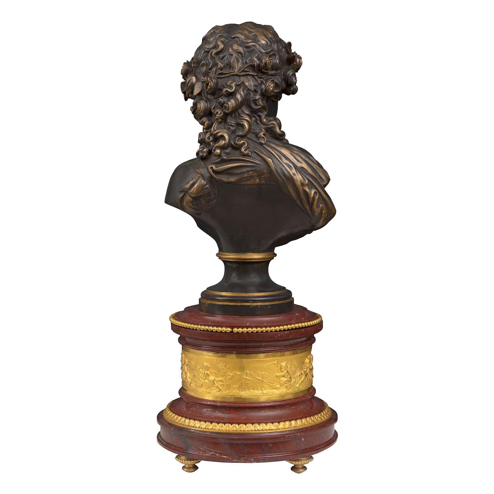 Patinated French 19th Century Louis XVI Style Rouge Griotte, Ormolu and Bronze Clock For Sale
