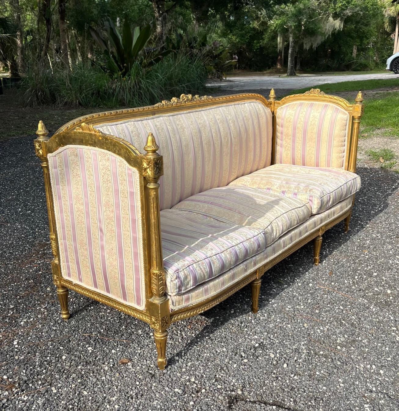 French 19th Century Louis XVI Style Settee and Bergeres A Oreilles For Sale 5