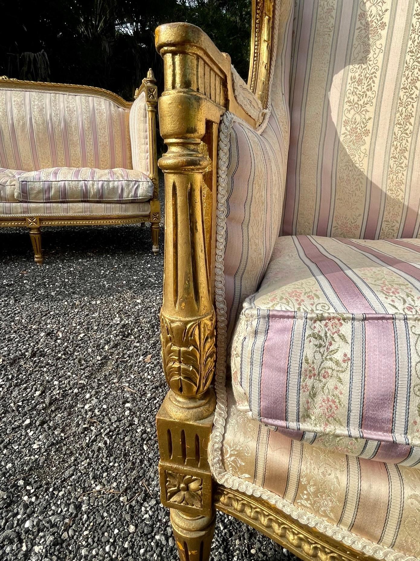 French 19th Century Louis XVI Style Settee and Bergeres A Oreilles For Sale 6