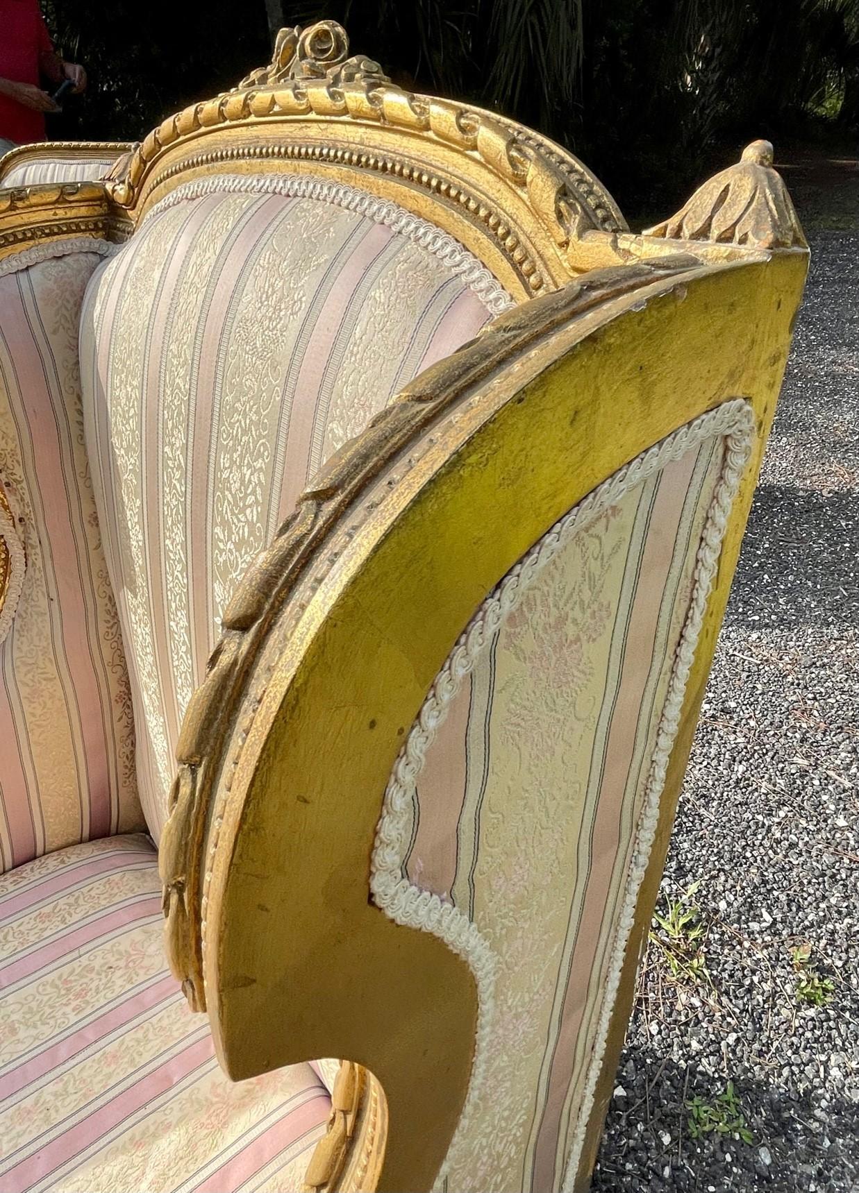 French 19th Century Louis XVI Style Settee and Bergeres A Oreilles For Sale 7