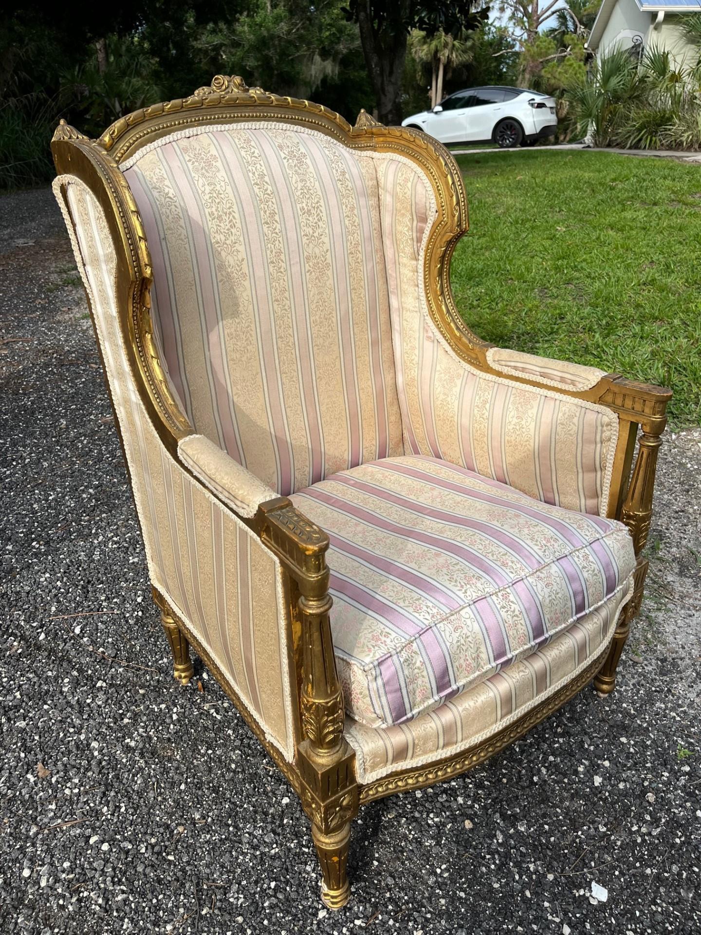 French 19th Century Louis XVI Style Settee and Bergeres A Oreilles For Sale 10